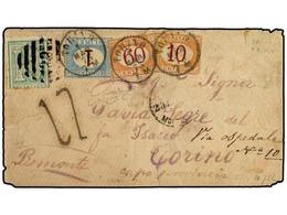 URUGUAY. 1875 (Jan 23). Cover To TURIN Via LONDON From MONTEVIDEO Franked By 1866  10 C.  Green Tied  23  Numeral Via LO - Altri & Non Classificati