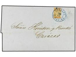 VENEZUELA. 1862. Entire Letter To Caracas Franked  ½  Real  Tied By Blue  Correos   La Guiara  Datestamp. Signed Diena. - Andere & Zonder Classificatie