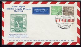 Allemagne/Berlin - 1954 - Enveloppe Entier Privé 5 + 10 P. 1er Vol Dresden-Leipzig-Dresden - B/TB - - Private Covers - Used