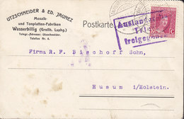 Luxembourg UTZSCHNEIDER & ED. JAUNEZ Mosaik- & Tonplatten-Fabrik WASSERBILLIG 1916 HUSUM Holstein Purple 'FREIGEGEBEN' - 1914-24 Marie-Adélaida