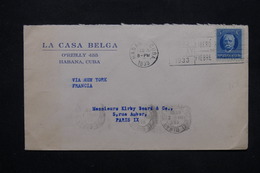 CUBA - Enveloppe De La Havane Pour Paris En 1939 Via New York - L 27406 - Cartas & Documentos