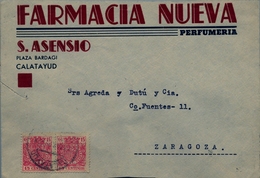 1937 , ZARAGOZA , SOBRE COMERCIAL CIRCULADO , CALATAYUD - ZARAGOZA , FRANQUEO CON TIMBRES ESPECIAL MÓVIL , LLEGADA - Brieven En Documenten