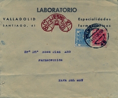 1936 , VALLADOLID , SOBRE COMERCIAL CIRCULADO ENTRE VALLADOLID Y NAVA DEL REY , TIMBRES ESPECIAL MÓVIL , AUXILIO INVIERN - Briefe U. Dokumente