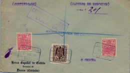 1938 , SOBRE CERTIFICADO , LUCENA - CÓRDOBA , CENSURA MILITAR , FRANQUEO TIMBRES " ESPECIAL MÓVIL " , LISTA / CÓRDOBA - Briefe U. Dokumente