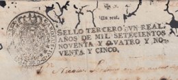 1794-PS-40 SPAIN ANTILLES CUBA PUERTO RICO REVENUE SEALLED PAPER. 1794-95. SELLO 3ro - Timbres-taxe