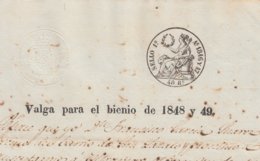 1848-PS-72 SPAIN ANTILLES CUBA REVENUE SEALLED PAPER. HABILITADO PARA 1848-49. SELLO 1ro. - Segnatasse