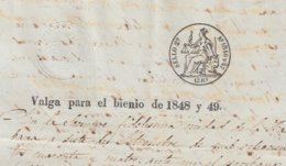 1848-PS-73 SPAIN ANTILLES CUBA REVENUE SEALLED PAPER. HABILITADO PARA 1848-49. SELLO 2do. - Strafport