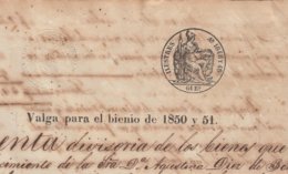 1850-PS-74 SPAIN ANTILLES CUBA REVENUE SEALLED PAPER. HABILITADO PARA 1850-51. SELLO ILUSTRES. - Timbres-taxe