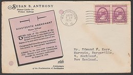US - NZ 1936 Linprint Cachet 19th Amendment Susan B Anthony Fdc - 1851-1940