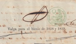 1858-PS-70 SPAIN ANTILLES CUBA REVENUE SEALLED PAPER. HABILITADO PARA 1858-59. SELLO 1ro. - Impuestos