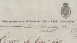 1860-PS-70 SPAIN ANTILLES CUBA HAVANA LOCAL REVENUE SEALLED PAPER. 1860-61. SELLO 3ro - Timbres-taxe