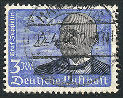 GERMANY: Michel 539y, 1934 Graf Von Zeppelin 3Rm. HORIZONTAL Gum (horizontal Ribbed Paper), Used, Very Fine Quality, Mic - Gebraucht