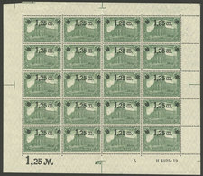 GERMANY: Sc.115, 1920 1.25Mk. On 1Mk. Green, Complete Sheet Of 20 MNH Stamps, Folded Vertically In Half, Along Perforati - Used Stamps