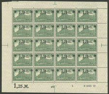 GERMANY: Sc.115, 1920 1.25Mk. On 1Mk. Green, Complete Sheet Of 20 MNH Stamps, Folded Vertically In Half, Along Perforati - Oblitérés