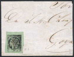 ARGENTINA: GJ.4, Yellow-green, Beautiful Single Of Very Wide Margins, On Large Part Of A Folded Cover, With An Attractiv - Corrientes (1856-1880)