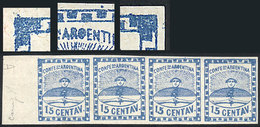 ARGENTINA: GJ.3, 15c. Small Figures, Strip Of 4 With Very Nice Varieties In The 3rd Stamp: AROENTINA" And "spot In The T - Unused Stamps