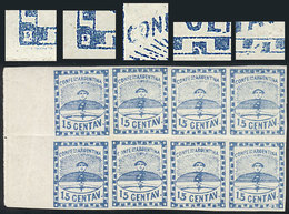 ARGENTINA: GJ.3, 15c. Small Figures, Beautiful Block Of 8 With Varieties: Small S In The White Square At Lower Left" (4t - Nuevos
