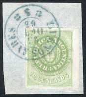 ARGENTINA: GJ.8, 10c. Yellow-green, With Very Wide Margins, On Fragement Used In Buenos Aires On 23/OC/1863, Fresh, Good - Nuevos