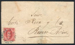 ARGENTINA: GJ.25, 4th Printing, Franking A Folded Cover Dated Santa Fe 7/OC/1866, But For Some Reason It Was Dispatched  - Used Stamps