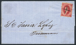 ARGENTINA: GJ.26, 5th Printing, Franking A Folded Cover To Tucumán, With Interesting Pen Cancel, Possibly Of The Provinc - Gebruikt