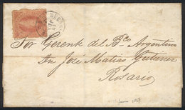 ARGENTINA: GJ.28A, 6th Printing Perforated, Orangish Dun Red Color, On A Folded Cover Sent From Buenos Aires To Rosario  - Gebruikt