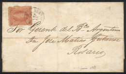 ARGENTINA: GJ.28A, 6th Printing Perforated, Orangish Dun Red Color, On A Folded Cover Sent From Buenos Aires To Rosario  - Usati