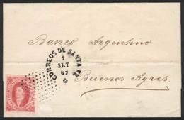 ARGENTINA: GJ.32, 7th Printing Imperforate, Example Of 4 Margins (3 Very Wide) On A Folded Cover , Dotted Cancel (+30%)  - Usados