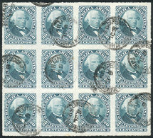 ARGENTINA: GJ.51, 1876 20c. Velez Sarsfield, Rouletted, Large Used Block Of 12 Stamps, Excellent Quality, Rare! - Other & Unclassified
