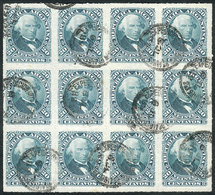 ARGENTINA: GJ.51, 1876 20c. Velez Sarsfield, Rouletted, Large Used Block Of 12 Stamps, Excellent Quality, Rare! - Autres & Non Classés