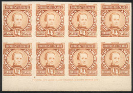 ARGENTINA: GJ.96, ¼c. Paz, TRIAL COLOR PROOF In Dark Orange, Block Of 8 Printed On Card, With Lower Sheet Margin And Pri - Andere & Zonder Classificatie