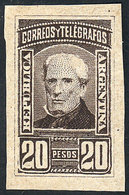 ARGENTINA: GJ.118, 1889 20P. Brown, TRIAL COLOR PROOF In Very Dark Chestnut, Printed On Thin, Yellowish Paper, Excellent - Other & Unclassified