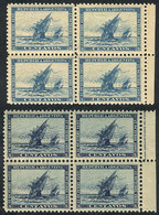 ARGENTINA: GJ.135/136, 1892 Discovery Of America 400 Years, The Cmpl. Set Of 2 Values In MNH Blocks Of 4, Fresh, Perfect - Andere & Zonder Classificatie