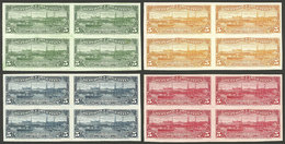 ARGENTINA: GJ.273, 1902 Port Of Rosario, 4 Proofs In Different Colors, Blocks Of 4 Printed On Thick PAPER Of Glazed Fron - Autres & Non Classés