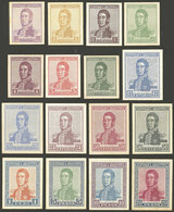 ARGENTINA: GJ.423/455 (not Consecutive), 1917 San Martín, Cmpl. Set Of 16 COLOR PROOFS In The Issued Colors (or Very Sim - Otros & Sin Clasificación