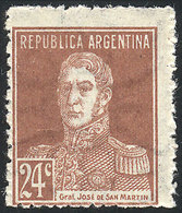 ARGENTINA: GJ.610, 1924 24c. San Martín W/o Period, Perf 13½, MNH (+50%), Excellent And Rare! - Autres & Non Classés