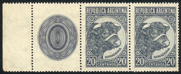 ARGENTINA: GJ.884CZ, 1942 20c. Bull, Straight Rays Wmk, Pair + LABEL AT LEFT, VF Quality, Catalog Value US$70. - Altri & Non Classificati