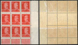 ARGENTINA: GJ.1040, 40c. San Martín, Beautiful Block Of 9 With Variety: End-of-roll Joint Paper, Excellent Quality, Fant - Other & Unclassified