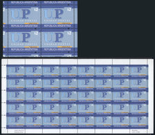 ARGENTINA: GJ.3183a, 2002/8 2P. UP Stamp, Complete Sheet Of 40 Stamps With VARIETY: Silver Color With Strong Downward Sh - Andere & Zonder Classificatie