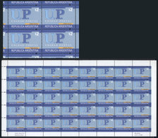 ARGENTINA: GJ.3183a, 2002/8 2P. UP Stamp, Complete Sheet Of 40 Stamps With VARIETY: Silver Color With Strong Downward Sh - Altri & Non Classificati