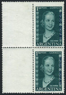 ARGENTINA: GJ.696CZ, 1952 1.50P. Eva Perón, Pair WITH LABELS AT LEFT, Extremely Rare. Mint With Gum, But With Minor Stai - Dienstmarken