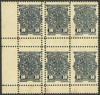 ARGENTINA: GJ.65A, Ferrocarril Santa Fe A Las Colonias 10c., Block Of 6 Stamps (almost All WITH Letter Watermark) With V - Telegraph