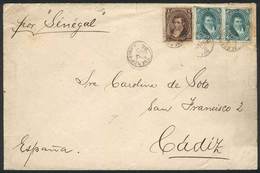 ARGENTINA: Cover Franked By GJ.36 + 50 Pair (total 36c.), Sent From B.Aires To Spain On 27/NO/1886, With Arrival Backsta - Other & Unclassified