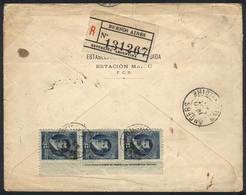 ARGENTINA: Registered Cover Franked On Reverse By GJ.180 Margin Strip Of 3 With Printer Imprint, Sent With AR From ESTAC - Otros & Sin Clasificación