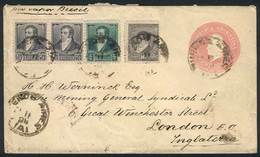 ARGENTINA: 5c. PS Cover + GJ.174 X4 (2 On Reverse) + 176 + 181, Sent From Buenos Aires To England On 11/FE/1898, VF Qual - Other & Unclassified