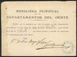 ARGENTINA: Receipt Of The Provincial Messenger Agency "Mensajería Provincial De Los Departamentos Del Oeste", Province O - Altri & Non Classificati