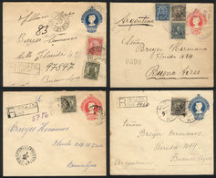 BRAZIL: 1909/16: 4 Covers (stationery Envelopes) With Varied Additional Postages, Sent To Argentina By Registered Mail,  - Other & Unclassified