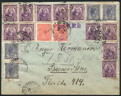 BRAZIL: 12/DE/1918 PORTO ALEGRE - Buenos Aires: Registered Cover With Spectacular Postage Of 500Rs. Consisting Of 17 Sta - Otros & Sin Clasificación