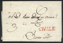 CHILE: Long And Interesting Complete Folded Letter Datelined Santiago 10/DE/1812, Sent To Buenos Aires, With Red "CHILE" - Cile