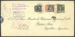 CHILE: Registered Airmail Cover Mailed With Partial Franchise (diplomatic) From Santiago To Argentina On 13/OC/1932, Int - Chili