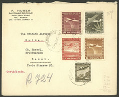 CHILE: Registered Airmail Cover Sent To Switzerland On 14/MAR/1947, Attractive Franking! - Chile